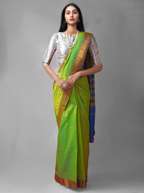 

Unnati Silks Green & Gold-Toned Woven Design Pure Silk Mangalagiri Saree