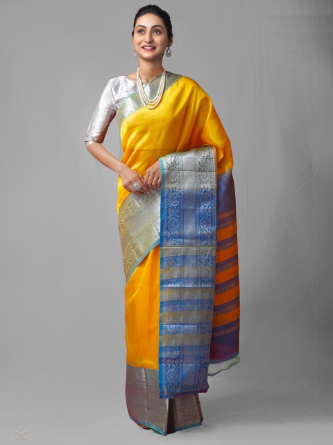 

Unnati Silks Yellow & Blue Woven Design Pure Silk Kanjeevaram Saree