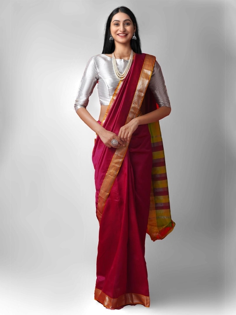 

Unnati Silks Maroon & Green Woven Design Pure Silk Mangalagiri Saree