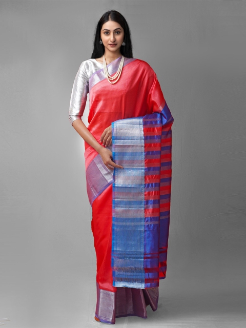 

Unnati Silks Red & Silver-Toned Woven Design Pure Silk Mangalagiri Saree