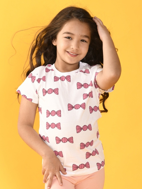 

Anthrilo Girls White Printed Cotton T-shirt