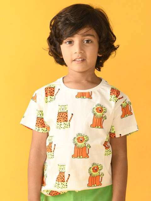 

Anthrilo Boys Off White & Orange Printed T-shirt