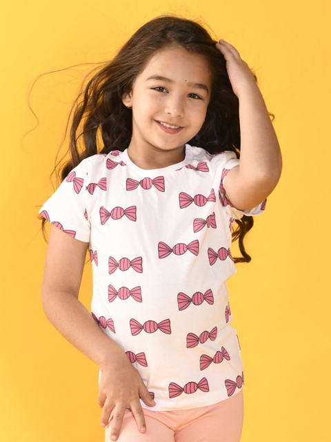 

Anthrilo Girls White Printed Cotton T-shirt