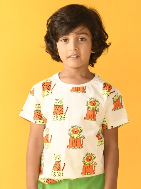 

Anthrilo Boys Off White & Orange Printed T-shirt