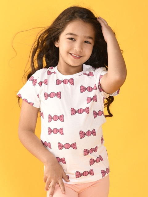 

Anthrilo Girls White Printed Cotton T-shirt