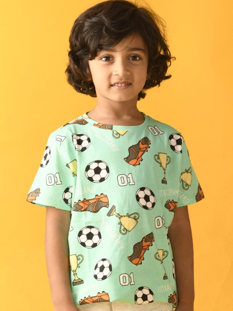 

Anthrilo Boys Green Printed Cotton T-shirt