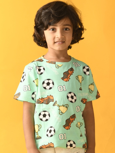 

Anthrilo Boys Green Printed V-Neck Cotton T-shirt