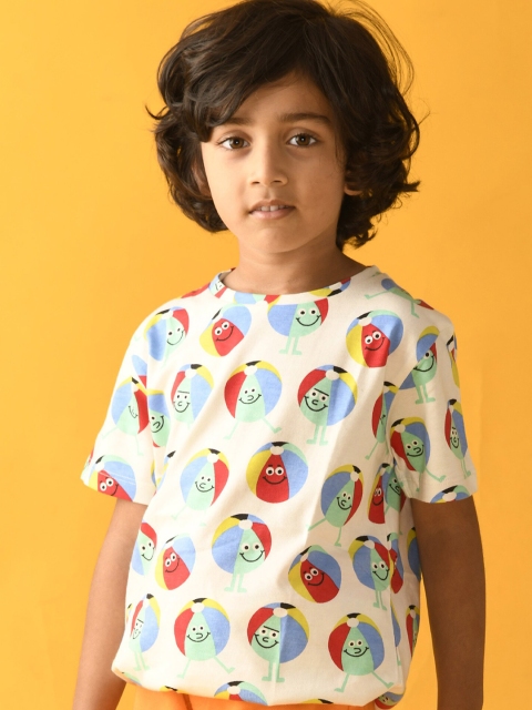 

Anthrilo Boys White Printed Cotton T-shirt