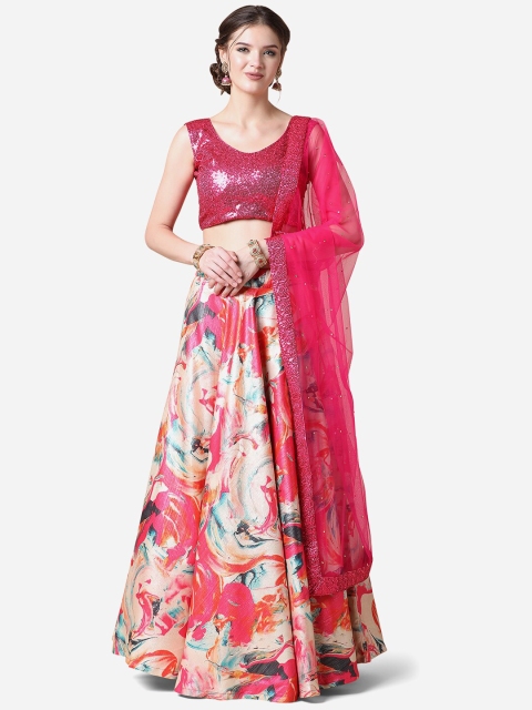 

Cloth's Villa Pink Embellished Semi-Stitched Lehenga & Unstitched Blouse With Dupatta