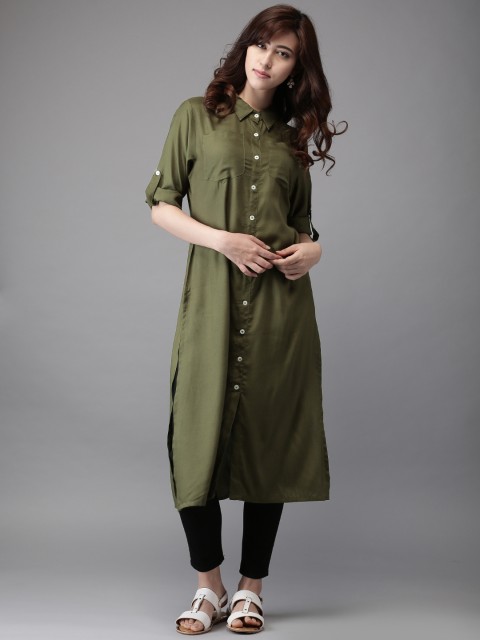 

Moda Rapido Women Solid Viscose Pathani Kurta, Olive