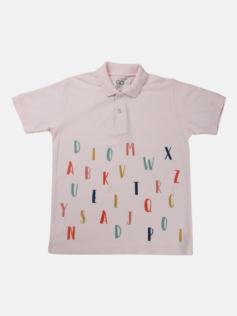 

GOJI Boys Peach-Coloured Typography Printed Polo Collar T-shirt