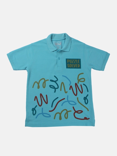 

GOJI Boys Sea Green Typography Printed Polo Collar T-shirt
