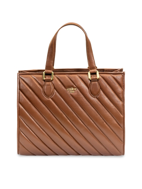 

Eske Brown Textured Leather Structured Handheld Bag with Quilted