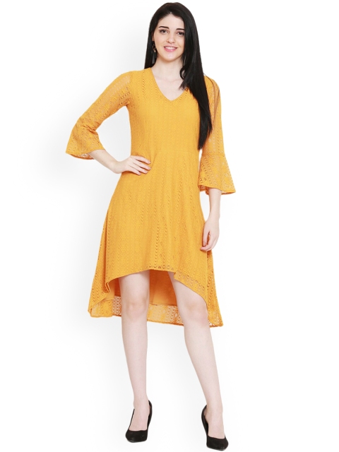 

BLUE CHIC Mustard Yellow Crepe Fit and Flare Dress