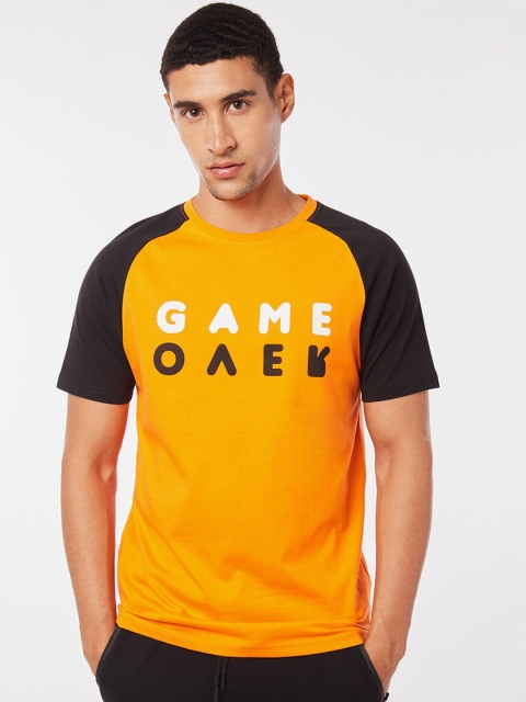 

Bewakoof Men Orange & Black Typography Colourblocked Pure Cotton T-shirt