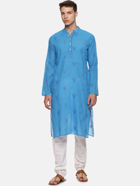 

PAROKSH Men Blue Thread Work Handloom Kurta