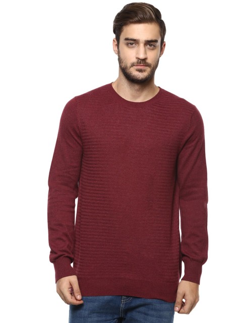 

Celio Men Burgundy & garnet Striped Sweater Vest