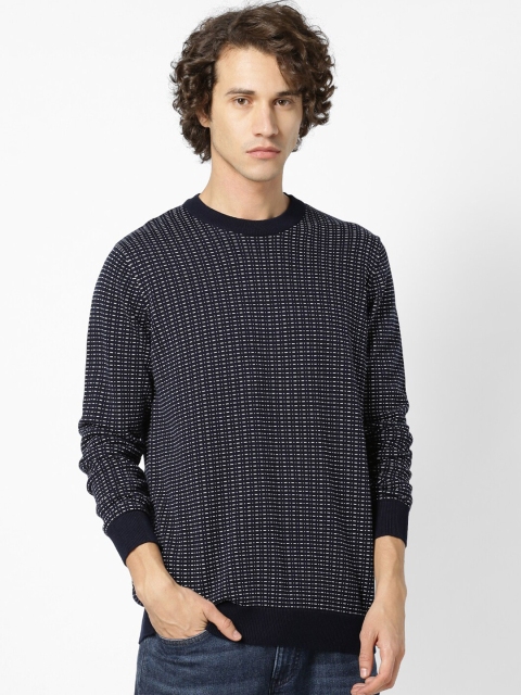 

Celio Men Blue & raisin black Cable Knit Sweater Vest