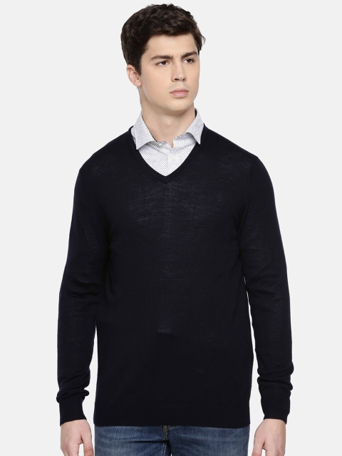 

Celio Men Blue & french middle red purple Cable Knit Sweater Vest