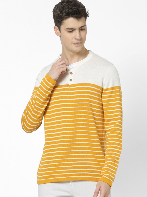 

Celio Men Mustard & White Striped Sweater Vest