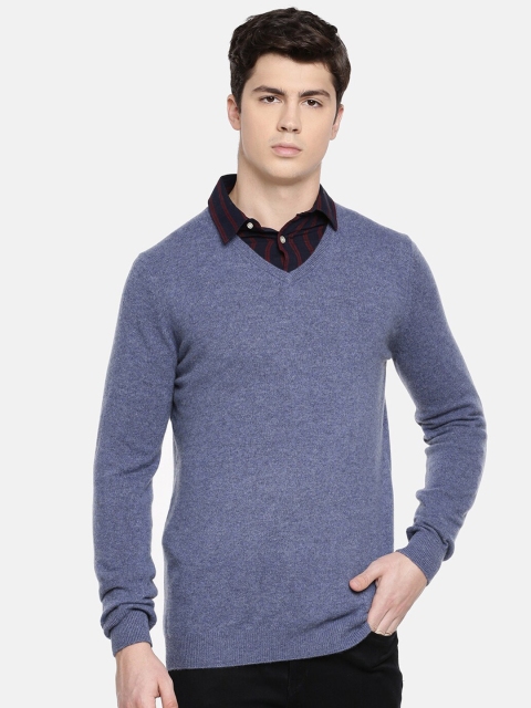 

Celio Men Blue & vampire black Cable Knit Cashmere Sweater Vest