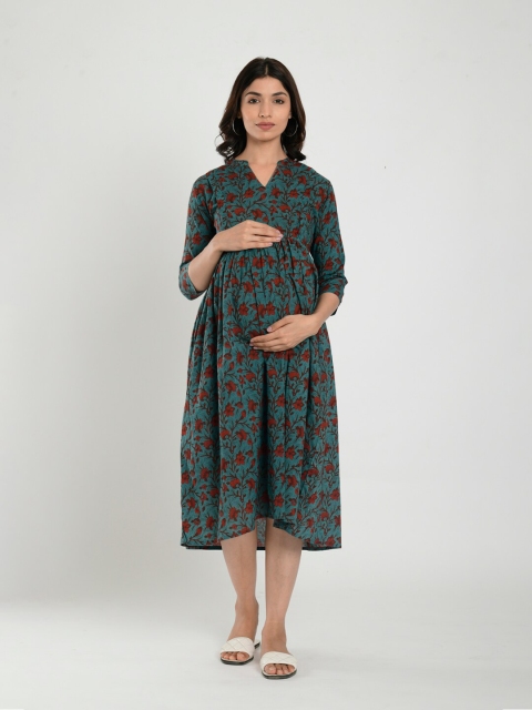 

CRAFIQA Blue & north sea Floral Maternity Midi Dress