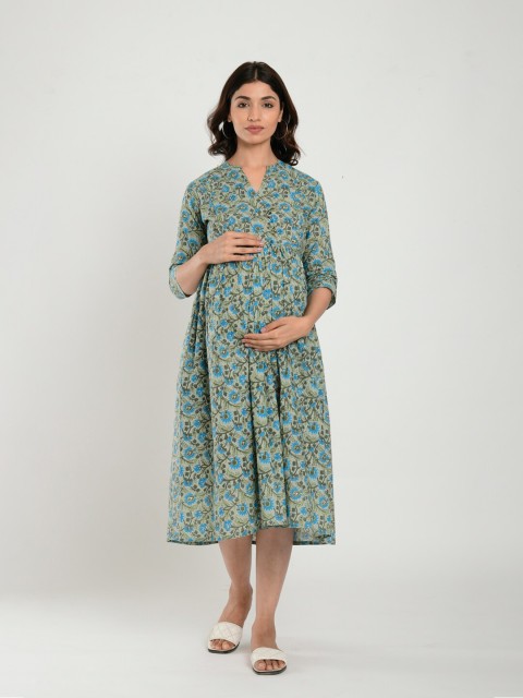 

CRAFIQA Grey & silver Floral Maternity A-Line Midi Dress