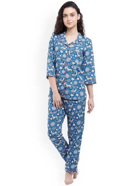 

Bellofox Women Blue Printed Night suit