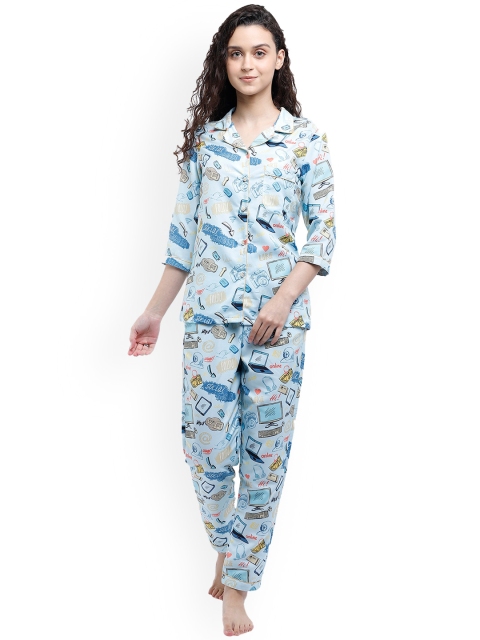 

Bellofox Women Blue & Grey Printed Night suit