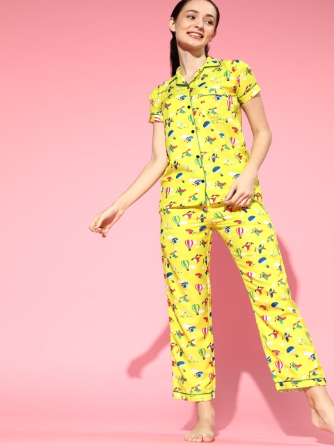 

Bellofox Women Yellow & White Printed Night suit