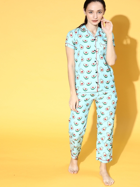 

Bellofox Women Blue & Red Printed Night suit