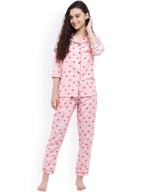 

Bellofox Women Pink & Blue Printed Night suit