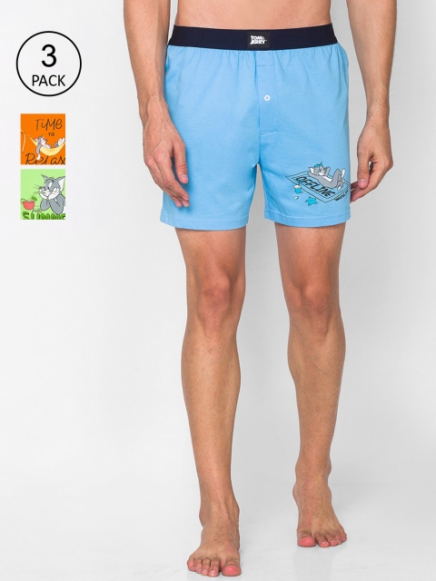 

SMUGGLERZ INC. Men Set of 3 Blue & Orange Printed Pure Cotton Boxers