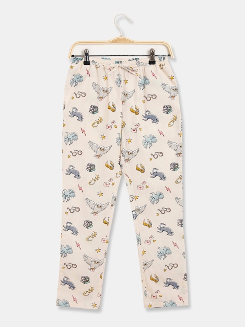 

Rosaline by Zivame Girls Off-White Printed Cotton Lounge Pants