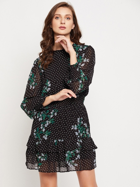 

JUNE & HARRY Black & brown Floral Georgette A-Line Dress