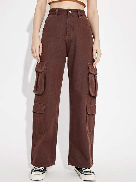 

URBANIC Women Brown Pocket Wide Leg Jeans