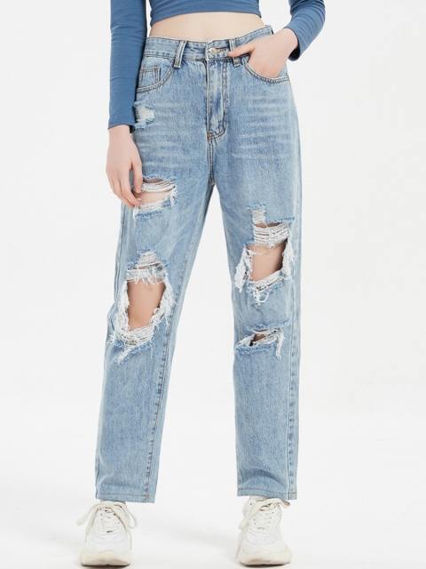 

URBANIC Women Blue Highly Distressed Heavy Fade Jeans