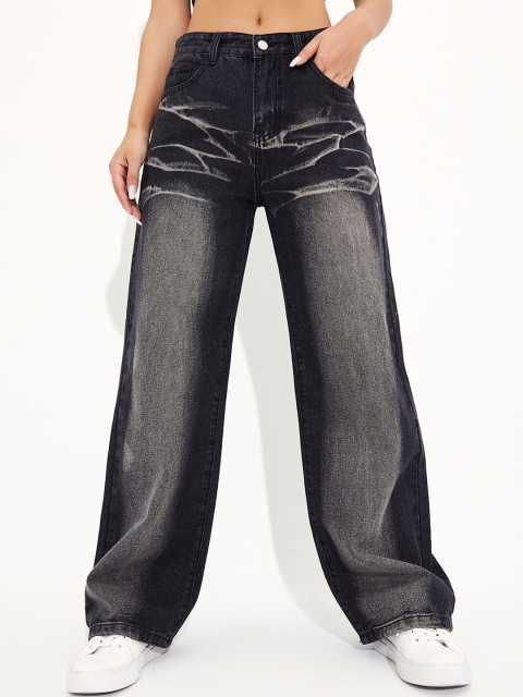 

URBANIC Women Black Low Distress Light Fade Jeans