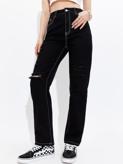 

URBANIC Women Black Highly Distressed Jeans