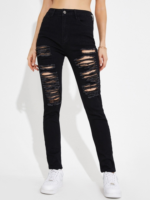

URBANIC Women Black Highly Distressed Jeans