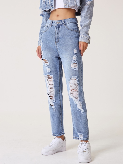 

URBANIC Women Blue Highly Distressed Heavy Fade Jeans