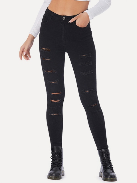 

URBANIC Women Black Highly Distressed Jeans