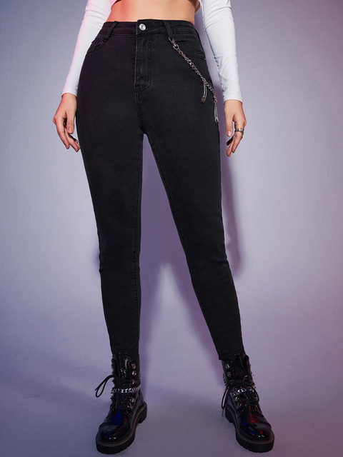 

URBANIC Women Black Skinny Fit Slash Knee Jeans