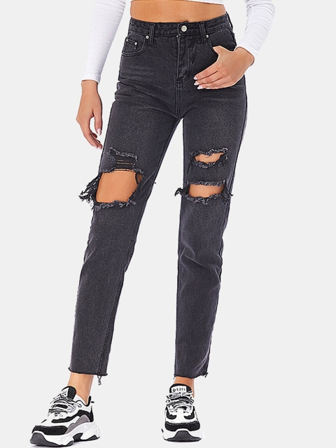 

URBANIC Women Black Highly Distressed Jeans