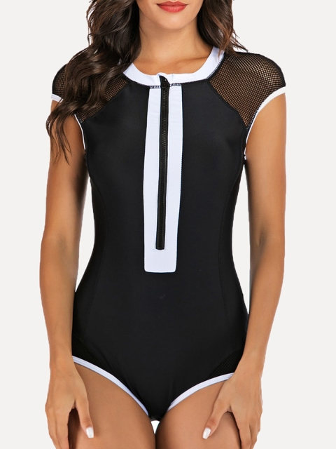 

URBANIC Women Black & White Solid Swimsuit