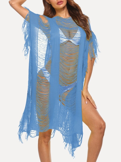 

URBANIC Women Blue Cut Out Design Cover Up Dress