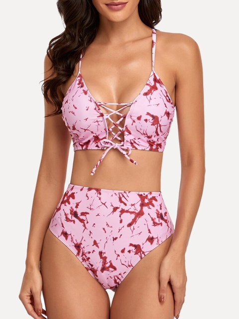 

URBANIC Pink Printed Swim Bikini Set