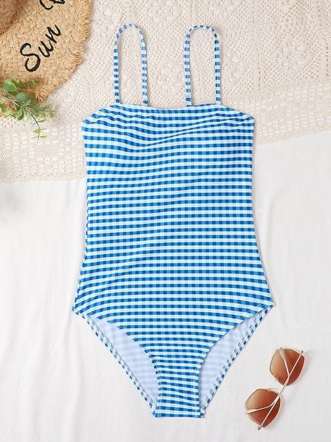 

URBANIC Women Blue & White Striped Backless Maillots
