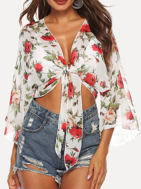 

URBANIC Women White Floral Printed Cover Up