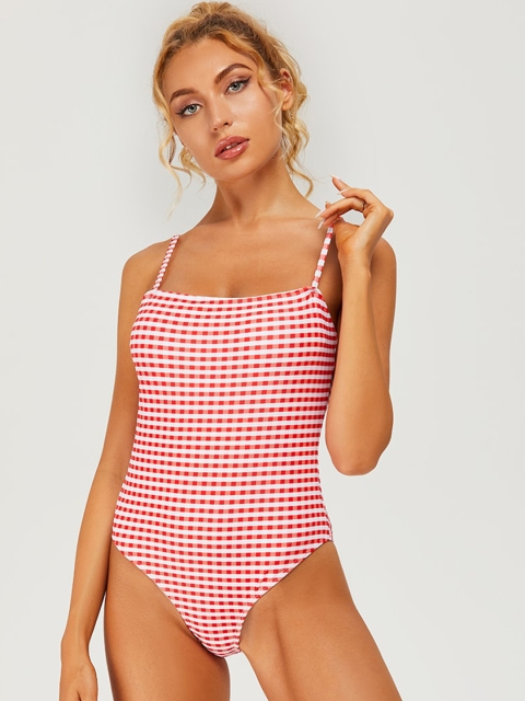 

URBANIC Women Red & White Printed Backless Swimsuit
